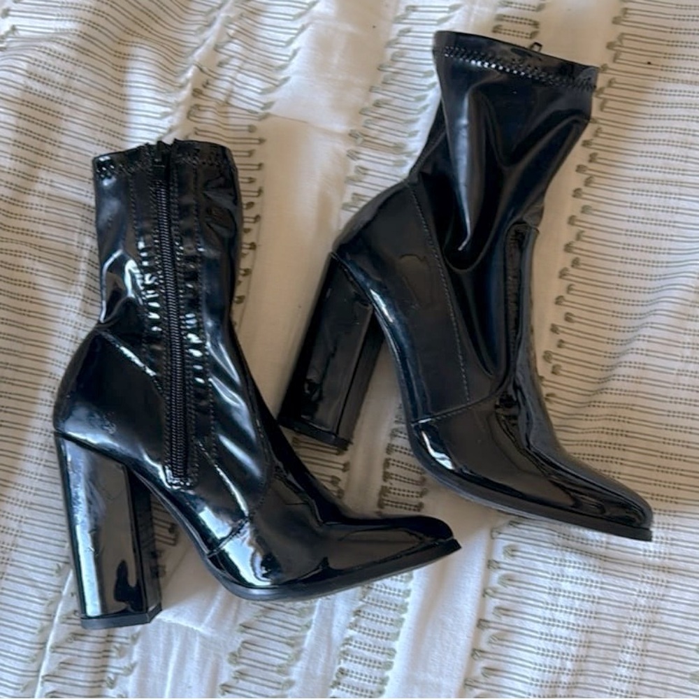 Black Patent Leather Ankle Boots